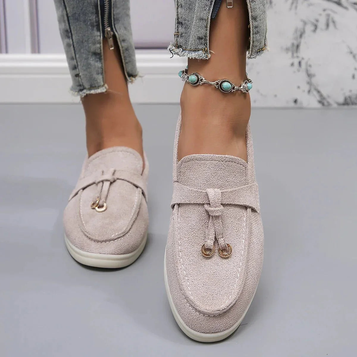 Dame Mokkasiner Ruskind Slip-On Komfortable Hverdags Sko — Image 3