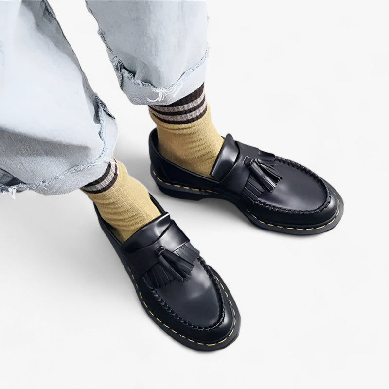 Herre Læder Loafers Sorte Klassiske Sko med Frynser — Image 4