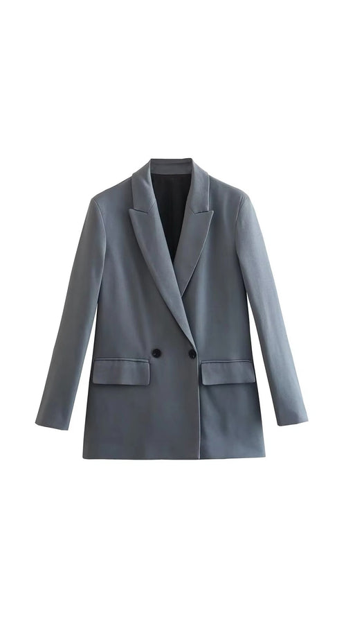 Elegant dameblazer i grå, sort og beige, komfortabelt materiale, dobbeltradet lukning — Image 2