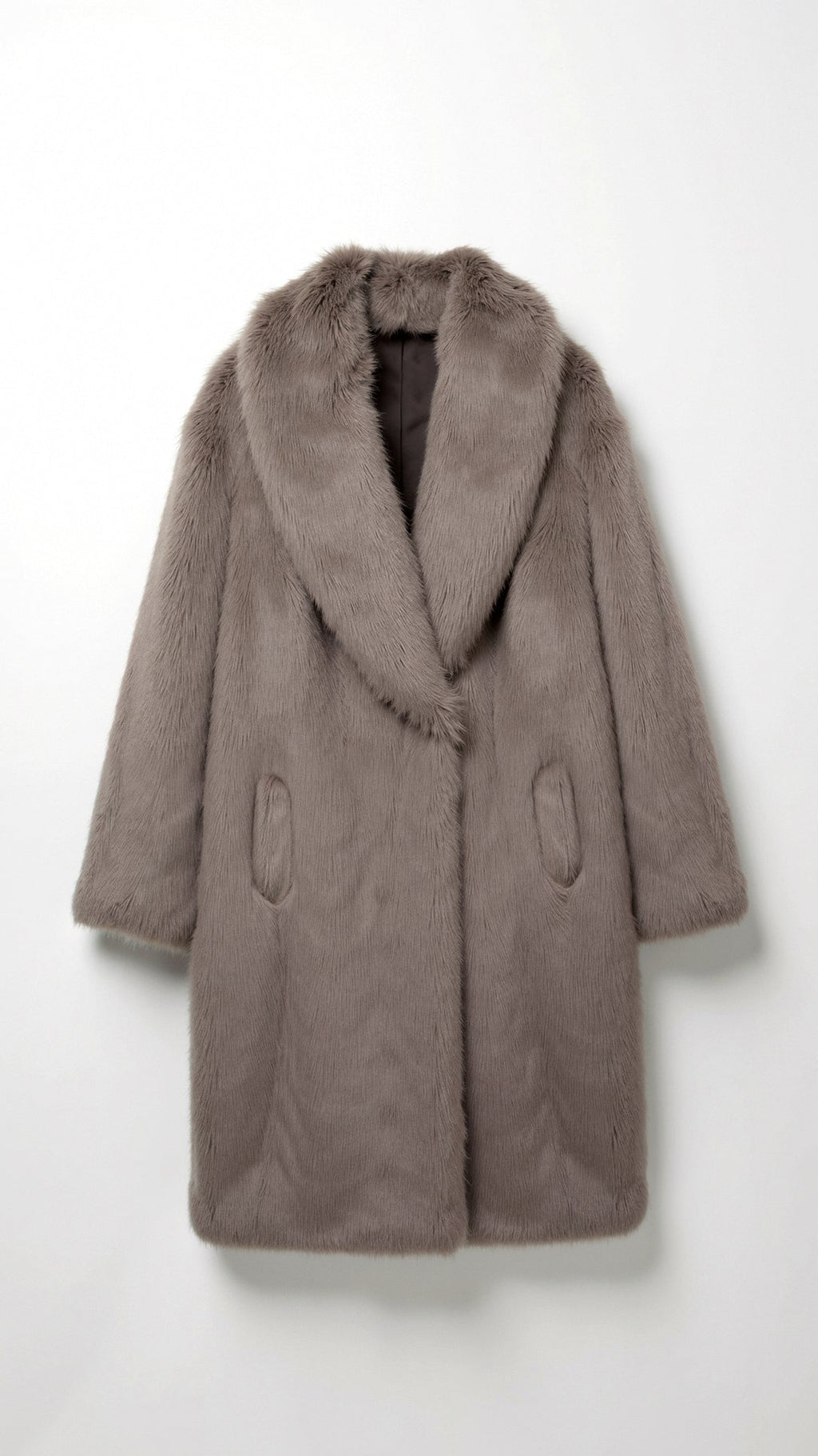 Elegant lang pelsfrakke til kvinder i grå kunstpels, vintermode — Image 3