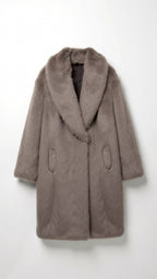 Elegant lang pelsfrakke til kvinder i grå kunstpels, vintermode — Image 3