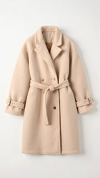 Elegant Beige Frakke til Kvinder i Uldblanding med Bælte, Medium — Image 3