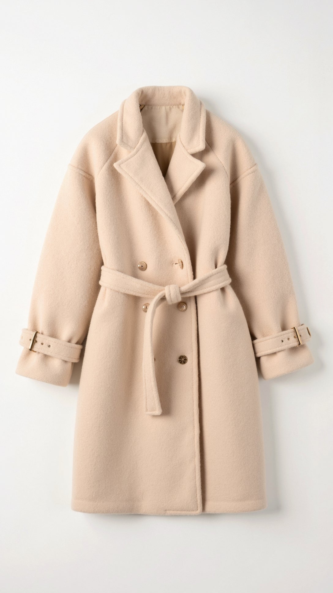 Elegant Beige Frakke til Kvinder i Uldblanding med Bælte, Medium — Image 3