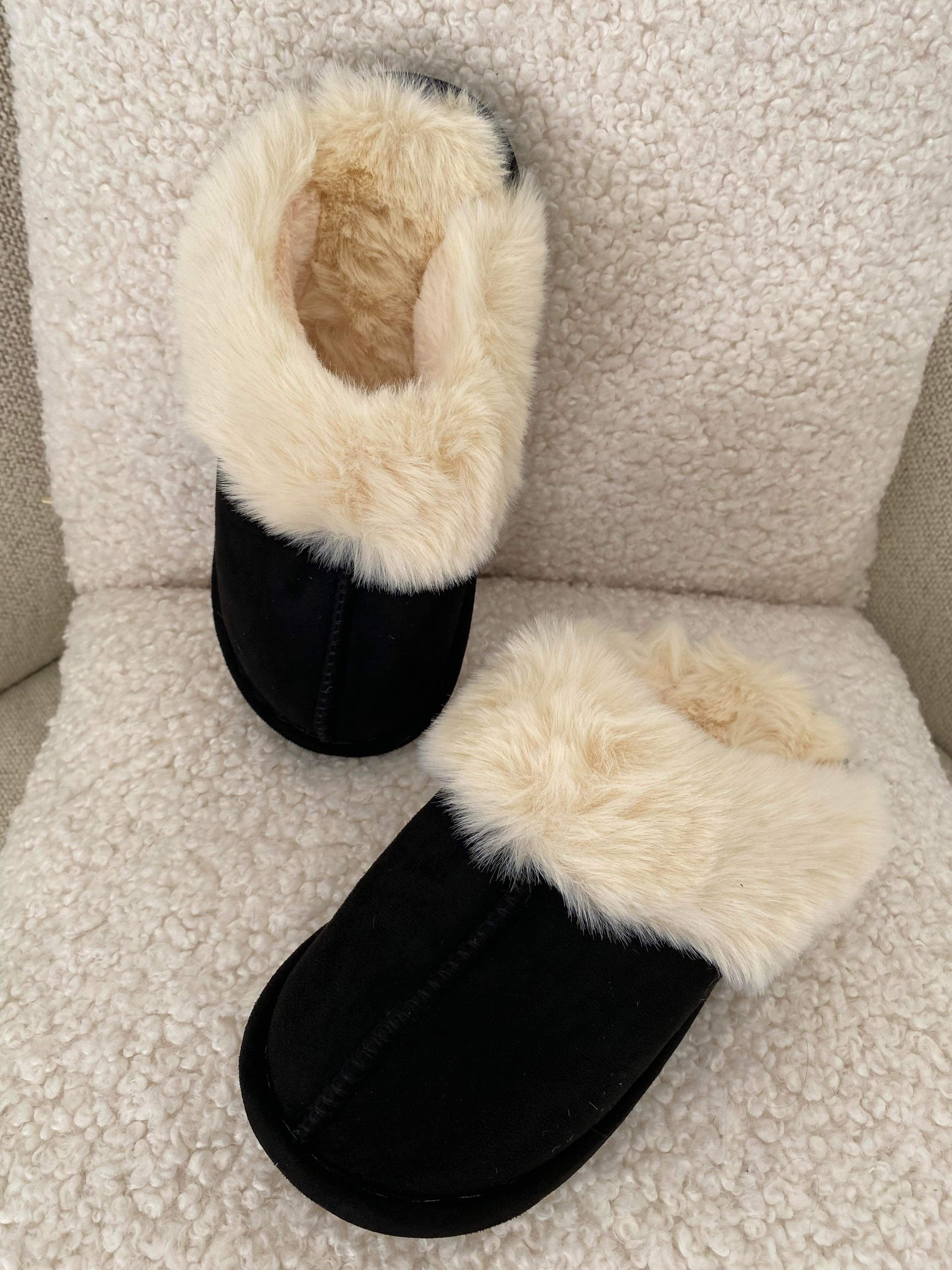 Komfortable hjemmesko med plysset for i sort og beige — Main Image