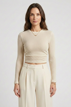women’s Long Sleeve Crop Top in Textured Jersey by Heidi-Mode