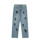 Chrome Hearts Herre Denim Jeans Blå Kryds Applikationer Bomuld — Image 2