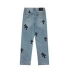 Chrome Hearts Herre Denim Jeans Blå Kryds Applikationer Bomuld — Image 3