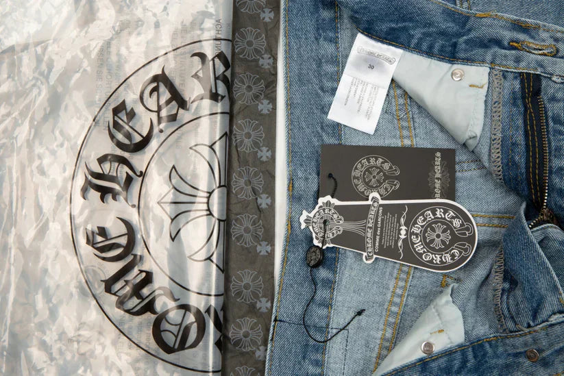 Chrome Hearts Herre Denim Jeans Blå Kryds Applikationer Bomuld — Image 6