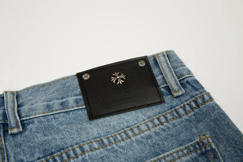 Chrome Hearts Herre Denim Jeans Blå Kryds Applikationer Bomuld — Image 9