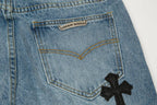 Chrome Hearts Herre Denim Jeans Blå Kryds Applikationer Bomuld — Image 10