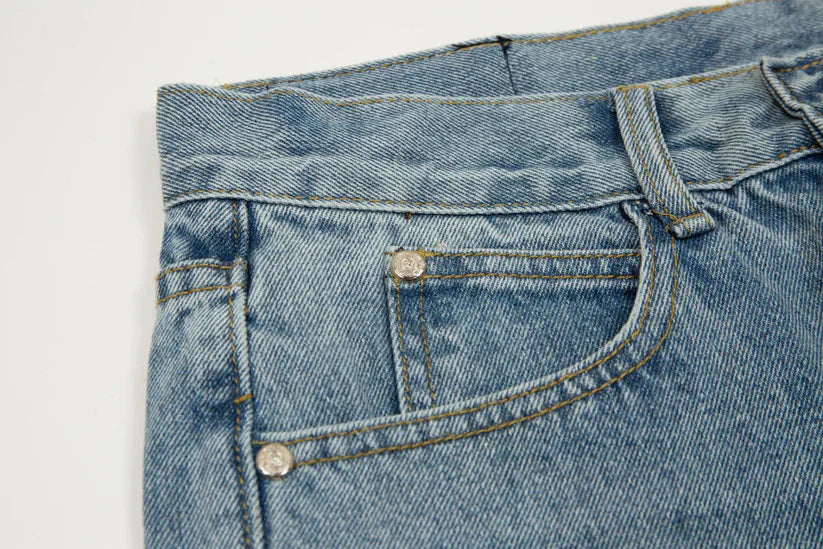 Chrome Hearts Herre Denim Jeans Blå Kryds Applikationer Bomuld — Image 5