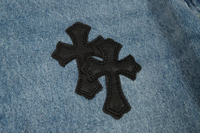 Chrome Hearts Herre Denim Jeans Blå Kryds Applikationer Bomuld — Image 7