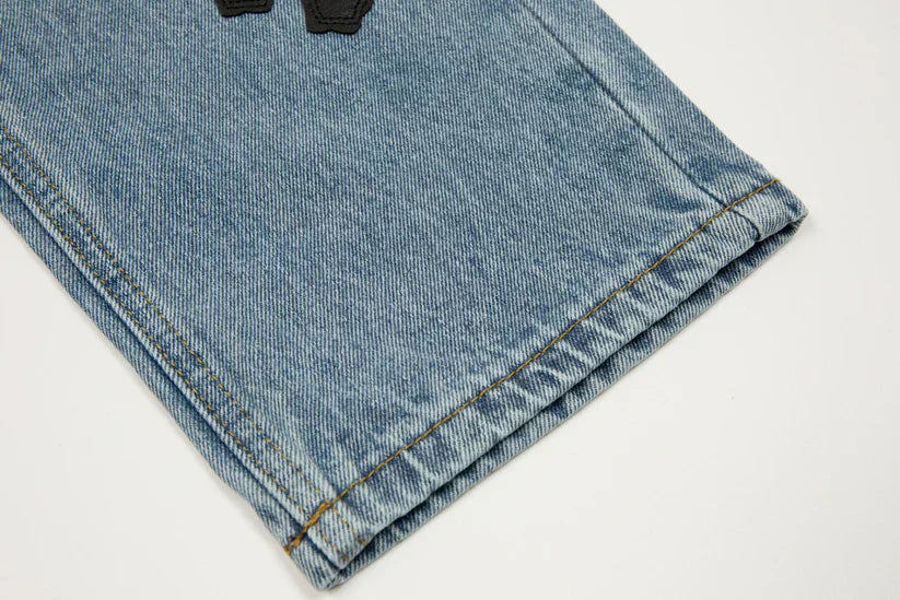 Chrome Hearts Herre Denim Jeans Blå Kryds Applikationer Bomuld — Image 8